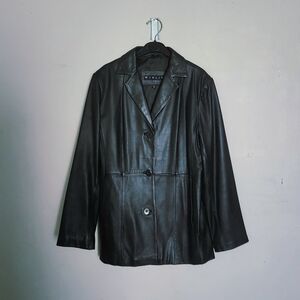 WINLIT Vintage Black Leather Blazer